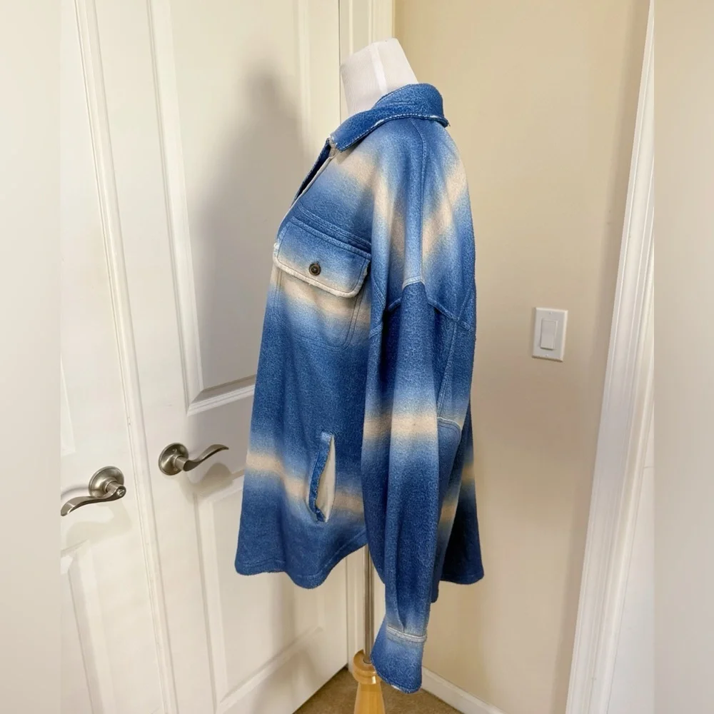 Free People Fleece Printed Deep Sea Blue Combo Boxy Fit Ruby‎ Jacket Size Large